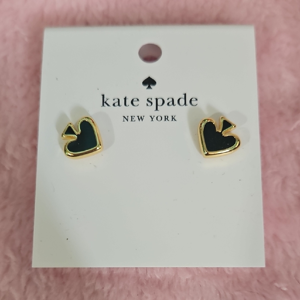 kate spade Black Heart Stud Earrings with Gold Trim